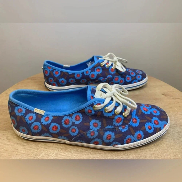 Keds Kate Spade Peacock Blue Floral Shoes - Picture 2 of 8